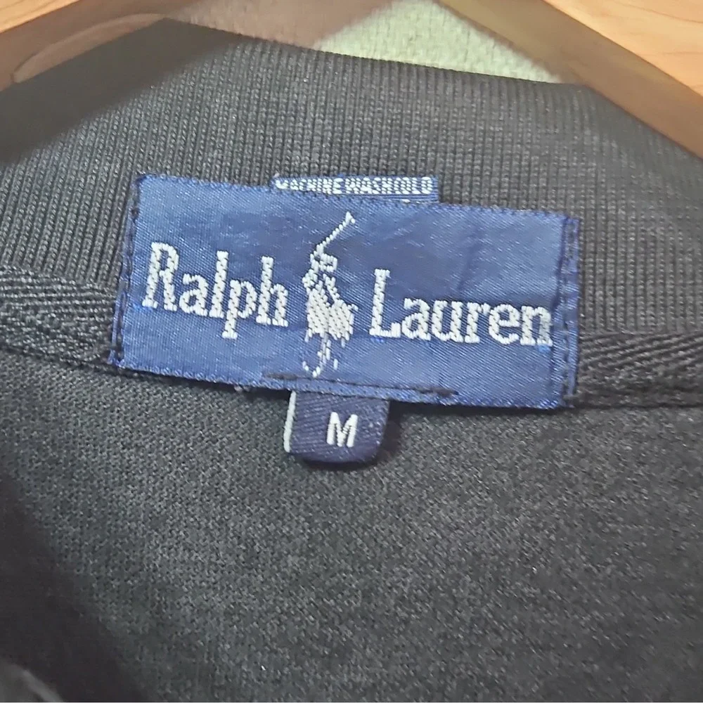 Ralph Lauren Big Pony Black Men's Polo Shirt M Solid Long Sleeve Button Collar